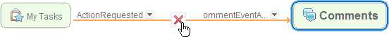 Screen capture showing the remove wire button displaying between two widgets